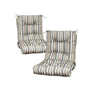 EAGLE PEAK Tufted Outdoor/Indoor High Back Patio Chair Cushions, Set of 2, 46'' x 22'', Beige Stripe