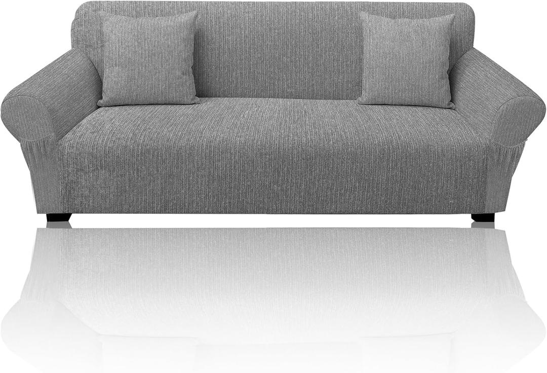 Sofa Slipcover with 2 Pillow Cover for 3 Cushion Couch, Non Slip Furniture Protector with Elastic Bottom, Washable Sofa Cover for Kids, Pets (Sofa, Light Gray)