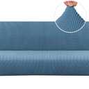 H.VERSAILTEX Armless Futon Cover Stretch Sofa Bed Slipcover Protector Elastic Feature Rich Textured High Spandex Small Checks Jacquard Fabric Futon Cover, Machine Washable, Dusty Blue