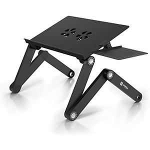 PWR+ Laptop Table Stand Adjustable Riser: Portable with Mouse Pad Fully Ergonomic Mount Ultrabook MacBook Gaming Notebook Light Weight Aluminum Black Bed Tray Desk Book Fans Up to 17 inch