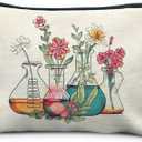 Science Teacher Gifts Makeup Bag - Floral Beakers Cosmetic Pouch (Chemistry - Flower)