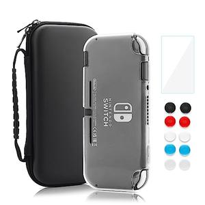 RHOTALL Carrying Case for Nintendo Switch Lite,Shockproof Portable Accessories Bundle Travel Bag,TPU Case Cover with Screen Protector,10 Thumb Grips (Black)