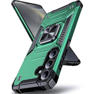 DASFOND Galaxy S24 Case, Military Grade Shockproof Protective Phone Case Cover with Enhanced Metal Ring Kickstand [Support Magnet Mount] Compatible with Samsung Galaxy S24, Dark Green