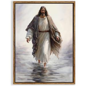 Fantasy Artists Framed Jesus Christ Wall Art Jesus Walking On Water Canvas Wall Decor Christian Painting Prints Biblical Religious Room Decor for Church Prayer Room Christian School Hospital 16" x 24"