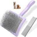 2PCS Slicker Brush for Dogs & Pet Comb,Professional Dog Grooming Brush (Goldendoodles,Poodles,Labradoodles) with Extra Long Pins to Effectively Remove Tangles, Knots and Mats (Light Purple, Large)