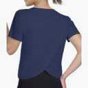 Hiwzffy Women's Workout Shirts Short Sleeve Cropped Split Back Athletic Tops Active Running Gym Quick Dry Sun Shirts UPF 50+ Size L