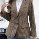 ELLEVEN Women's Lapel Collar Plaid 2 Button Boyfriend Blazer Suit Houndstooth Work Office Blazer Jacket, M