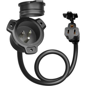 DEWENWILS 15 Amp RV Shore Power Inlet Socket, 125VAC AC Port Plug Integrated 18 Inch Waterproof Extension Cord, NEMA 5-15P to NEMA 5-15R, 14AWG SJTW Cord, Trailer Plug Boat Marine, ETL Listed