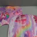 4Pcs Unicorn Kids Shower Curtain Set with Memory Bath Mat, Non-Slip Bathroom Rugs and Toilet Lid Cover, Waterproof Purple Shower Curtain Set with Hooks, Girls Kids Bathroom Decor Sets