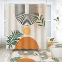 FZDHHY 4PCS Boho Shower Curtain Set Retro Orange Shower Curtain Bathroom Set with Rugs Abstract Shower Curtains for Bathroom with Carpet Bath Mat Toilet Rugs (Beige)