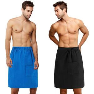Newwiee 2 Pcs Men's Bath Towel Wrap Shower Sauna Wrap 59 x 24 Inches Waffle Adjustable Microfiber Quick Absorbent Spa Body Towel for Men Dorm Room Gym, Gift for Birthday Christmas(Blue, Black)