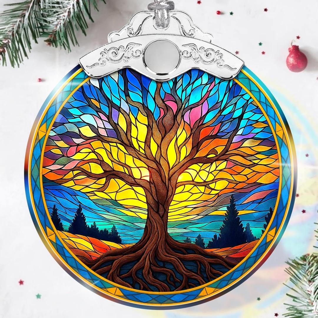 2 x NewEleven Tree of Life Ornament 2025 - Beautiful Christmas Ornaments, Tree of Life Gifts for Women, Men - Meaningful Gifts from Friend, Family - Stained Glass Ornament
