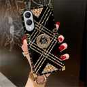 CCSmall for Samsung Galaxy S25 Edge Cute Case for Women Girls, Stylish Classic Camellia Design Soft TPU Bumper with Elegant Metal Corners & Ring Kickstand for Samsung S25 Edge 5G BF Plaid Black