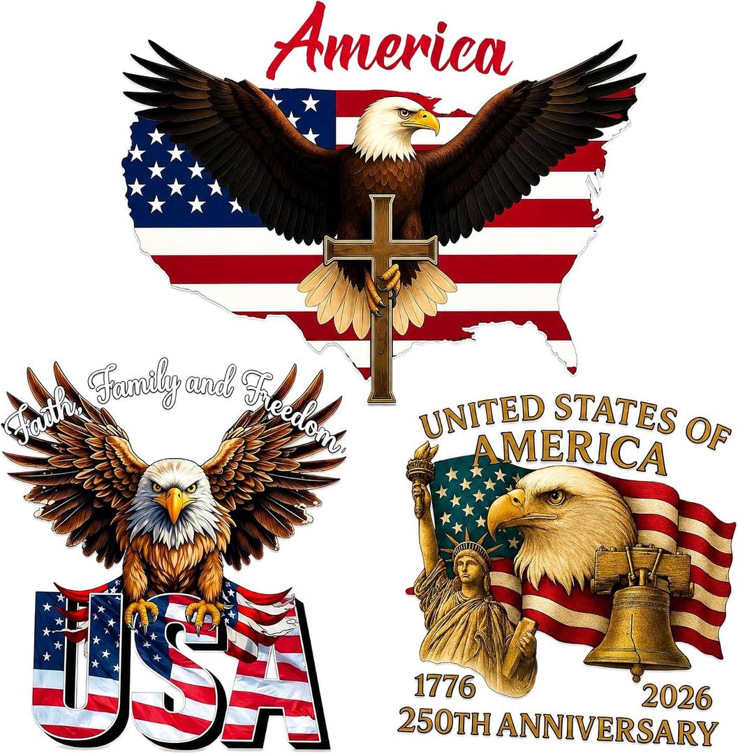 3 x 3PCS 250 Anniversary USA Merchandise - America 250 Sticker 1776-2026, Patriotic Decals for Vehicles, God Bless America Sticker, 250th Anniversary USA Sticker, Waterproof Car Window Decals