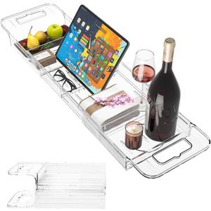 Premium Clear Bathtub Caddy Tray, Expandable Plastic Bath Tray with BPA-Free, Waterproof Foldable Bathtub Shelf, Perfect for a New Home & Mothers Day & a Birthday Gift for Mom