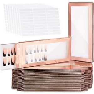 Yeaqee 100 Pieces Empty Nail Package Box with 100 Pcs White Background Papers Empty Nail Tip Box Packaging with 240 Pcs Adhesive Double Sided Tape Set for Press on Business Salon(X-Large)