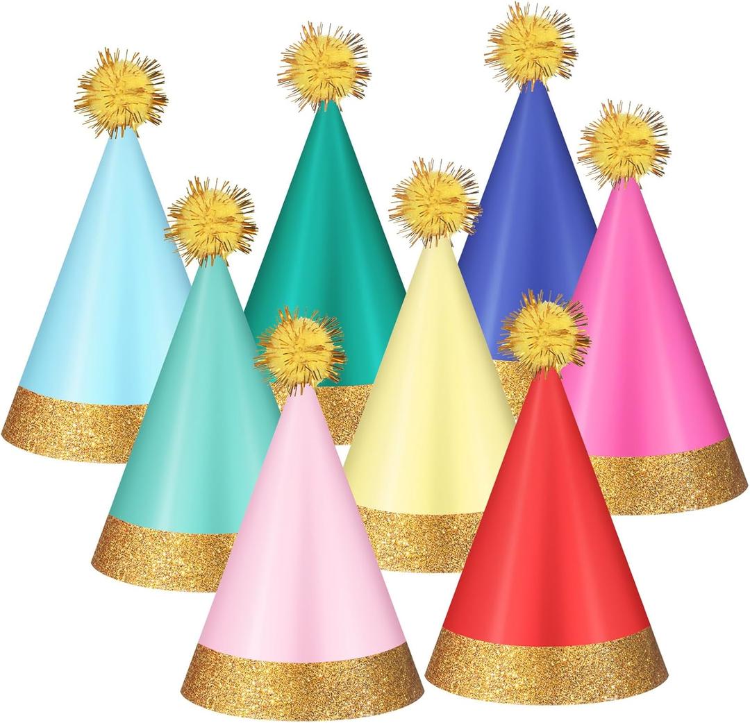 Panitay 40 Pcs Colorful Mini Small Party Hats for Stuffed Animals Paper Cone Tiny Birthday Hats Games Accessories(Ball)