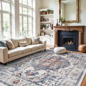 Washable Large 9x12 Area Rug: Living Room Oriental Non Slip Soft Rugs Indoor Low Pile Stain Resistant Carpet for Bedroom Dining Room Farmhouse Distressed Thin Home Decor Floor Mat (9x12 Brick)