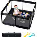 50" x 50" Extra Large Baby Playpen for Babies and Toddlers, Safe Activity Center with Soft Play Fence, Indoor Safety Yard, Easy to Assemble and Clean (Black)