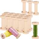WOPPLXY 20 Pcs Wooden Thread Spools for Crafts, 1.2 x 2.7 Inch Unfinished Wooden Spool, Empty Thread Spools for Arts DIY Wood Projects, Wooden Craft Spools for Embroidery Thread, Pom Ribbon and Sewing