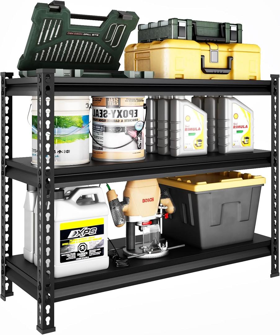 3-Tier Garage Shelving Heavy Duty,40W x 18D x 36H Metal Shelving Unit1320 lbs Weight Capacity Adjustable Storage Shelves for Retiple Tanks, Aquariums, Pantry, GarageBlack (40"W18"D36"H)
