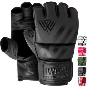 WYOX MMA Gloves for Men & Women  Grappling & Sparring Boxing Gloves with Open Palm Design, Padded Fingerless Training Gloves for Kickboxing, Muay Thai, Youth & Heavy Bag Workouts (S / M (15-21 cm), BLACK)