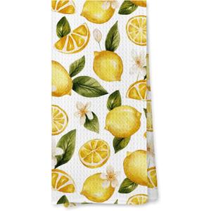 Summer Lemon Kitchen Towel, Lemon Themed Gifts Dish Tea Towel for Kitchen, Yellow Fruit Decorative Hand Towel for Bathroom, 16x24 Inches
