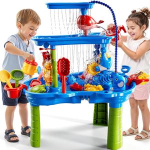 JUKUDAHU Water Table for Kids Ages 4-8 with Water Pumb, Summer Outdoor Sand Water Table for Boys Girls, Kids Water and Sand Activity Sensory Toys for Toddlers Age 3-8