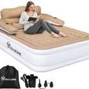 YITAHOME Queen Size Air Mattress with Headboard and Built-in Pump, 18in Blow Up Mattress with Carry Bag, Repair Kit, and Nozzles for Home, Camping, and Travel, Brown