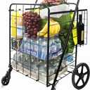 MaxWorks 50927 Folding Dual Basket Cart  140 lbs Capacity, 360 Swivel Casters, Quick Assembly, Heavy-Duty Carrier for Groceries, Laundry, Travel