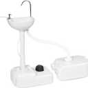 Portable Wash Sink Camping Hand Wash Station Basin Stand With 2 Bottom Wheels Towel Rack 4.5 Gal Fresh Water Tank 0.8 Gal Liquid Soap Dispenser 6.5 Gal Sewage Tank Capacity 4 Holes For Ground Stake