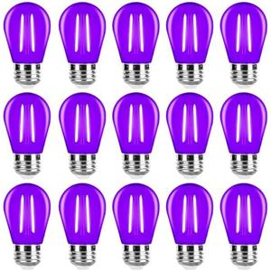 ZHZHLED Purple Light Bulbs Plastic 2 Watt S14 LED Replacement Bulbs for Indoor Outdoor String Lights, Shatterproof Waterproof E26 Base Filament Edison Christmas Halloween Light Bulbs,15 Pack