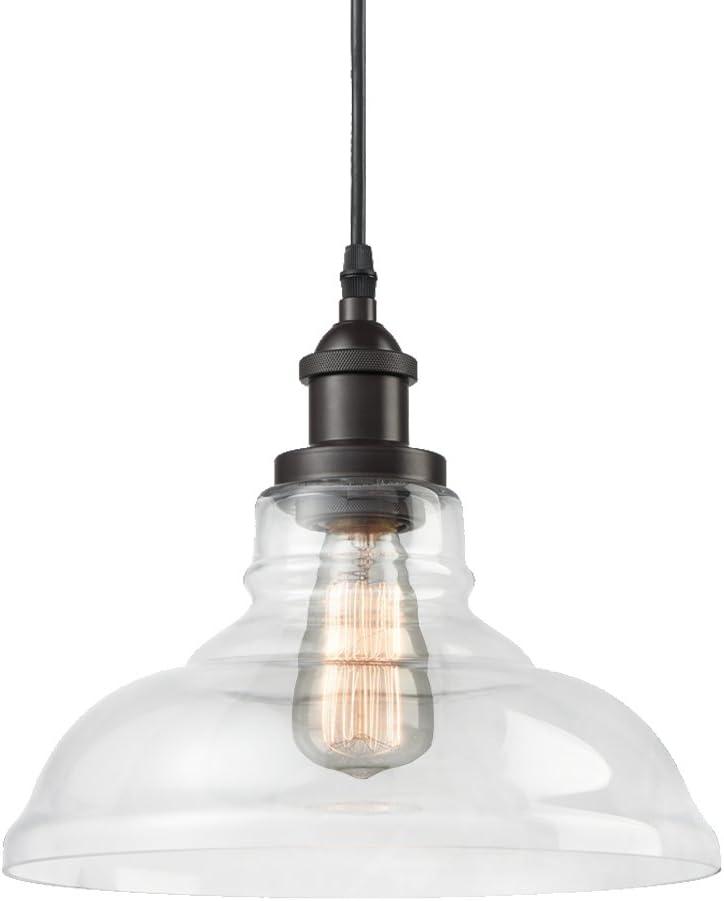 CLAXY Ecopower Industrial Edison Vintage Style 1-Light Pendant Glass Hanging Light Kitchen Island Dining Pendant Lighting (Oil-Rubbed Bronze)