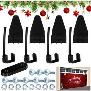 Reallnaive 4 Pcs Christmas Garage Door Banner Clamps Garage Door Backdrop Installation Kit Large Banner Cover Hanging Hooks Tools Mural Clips for Christmas Holiday Decorations