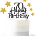 2 x Glittery 70th Happy Birthday Cake Topper with Star,Personalised 70 Birthday Cake Toppers Party Decorations Party Supplies for Men Women Black Gold