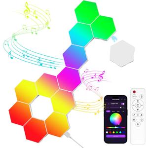 12 Pack Hexagon LED Wall Light Panels  RGB Smart Lights with APP & Remote, Music Sync Honeycomb Design  Modular Gaming Wall Decor for Bedroom, Kids Room, and Living Room