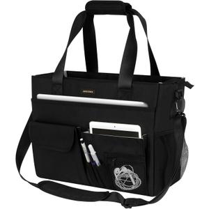 Teacher Tote Bag with Laptop Compartment,Large Utility Work Tote Bag with15 Pockets for Women,Nurse Bag, Black