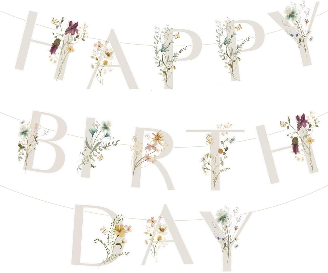 Wildflower Banner, Baby in Bloom Happy Birthday Banner for Baby Shower Decor Women Girls Floral Birthday Party Decorations Favors Supplies.
