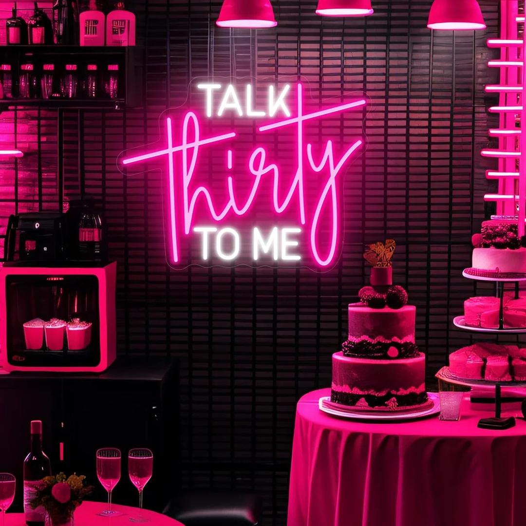 Talk Thirty To Me Neon Sign30th Birthday Decorations30th Birthday Decorations 30th Birthday Neon Signs Thirty Birthday Gifts For Him Her USB Neon Sign for Birthday Anniversary (Pink)