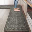 KIMODE Anti Fatigue Kitchen Mat 2PCS,Waterproof Farmhouse Green Kitchen Rugs Non-Slip,Vintage Kitchen Mat for Floor,Cushioned Comfort Foam Standing Mat for Laundry,Office,Sink,Desk (17.3" x 59"+17.3" x 29"--0.47 inches)