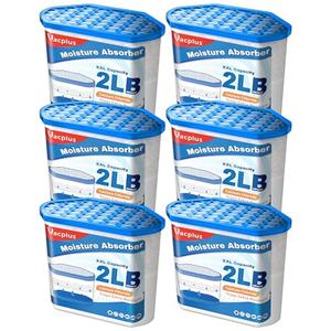 Vacplus Moisture Absorber Buckets – Large Capacity Dehumidifier and Humidity Absorber for Closet, Basement, Bathroom, RV, and Storage Areas, Unscented, 2 lbs, 6 Pack