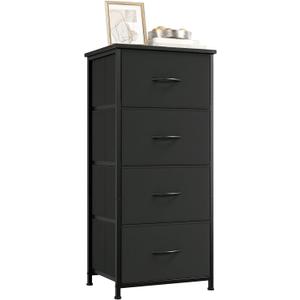 Somdot Dresser for Bedroom with 4 Drawers, Storage Organizer Chest of Drawers with Removable Fabric Bins for Closet Bedside Living Room Laundry Entryway Hallway, Black