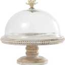 Deco 79 Mango Wood Decorative Cake Stand Cake Plate with Glass Dome, Stand 12" x 12" x 12", Cream