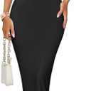 ZESICA Women's Summer Bodycon Midi Dress Sleeveless Square Neck Slim Fit Back Slit Long Cocktail Party Dresses (Medium, Black)