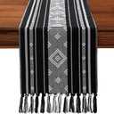 OTOSTAR Black Table Runner 13x60 Inches Boho Rustic Table Runner with Tassels Farmhouse Kitchen Dining Macrame Table Decoration for Christmas Home Wedding Party Birthday Holiday Decor (Black)