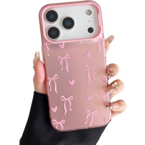 ZTOFERA for iPhone 17 Pro Case,Cute Pink Ribbon Bow Tie Aesthetic Phone Case,Trendy Slim Hard IMD Shockproof Protective Bumper Phone Cover for Women Girls,Heart