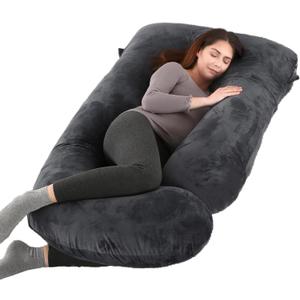 Pregnancy Pillow, Full Body 57 Inch Maternity Pillow with Removable Washable Cover - Sleep Support for Legs, Back, Neck, Shoulder, HIPS, Belly for Pregnent Women, Black Grey Velvet Cover