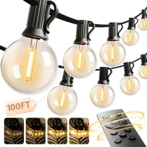 addlon 100FT Outdoor String Lights G40 with Remote, 54 LED Shatterproof Bulbs, Dimmable Patio Globe Lights Waterproof, Hanging Outside Lighting for Backyard, Garden, Deck, Balcony, Porch, Caf, Decor