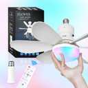 Socket Ceiling Fan with Light, 20.5in Screw Ceiling Fans with Lights, E27/E26 Base Small Ceiling Fan with Remote, LED Mini Ceiling Fans for Bedroom/Garage/Kitchen(White, RGB+Daylight White)