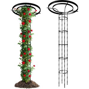6.89FT Mushroom Top Obelisk Trellis for Outdoor Climbing Plants, Rustproof PE-Coated Metal Poles Support, Decorative Garden Trellis for Climbing Rose, Wisteria, Black (Umbrella-Shaped/11.02''W)